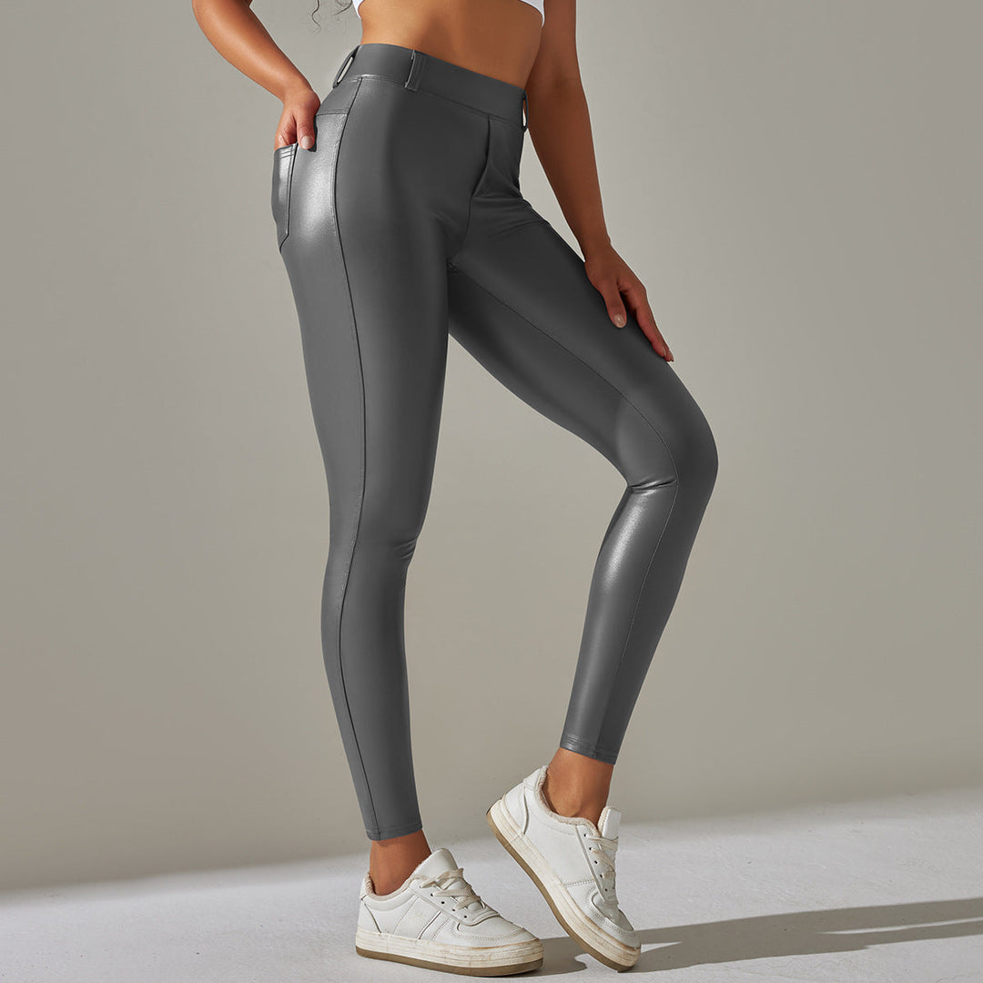Kvinnors Högmidjade Coated Skinny Byxor – Snygg Stretchstil för Avslappnad och Kvällsbruk
