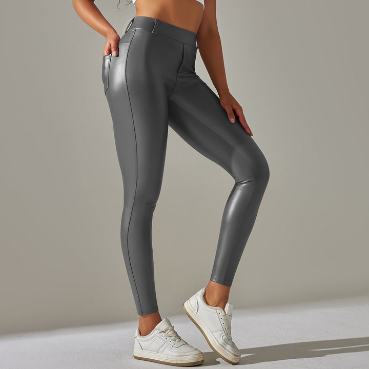 Kvinnors Högmidjade Coated Skinny Byxor – Snygg Stretchstil för Avslappnad och Kvällsbruk