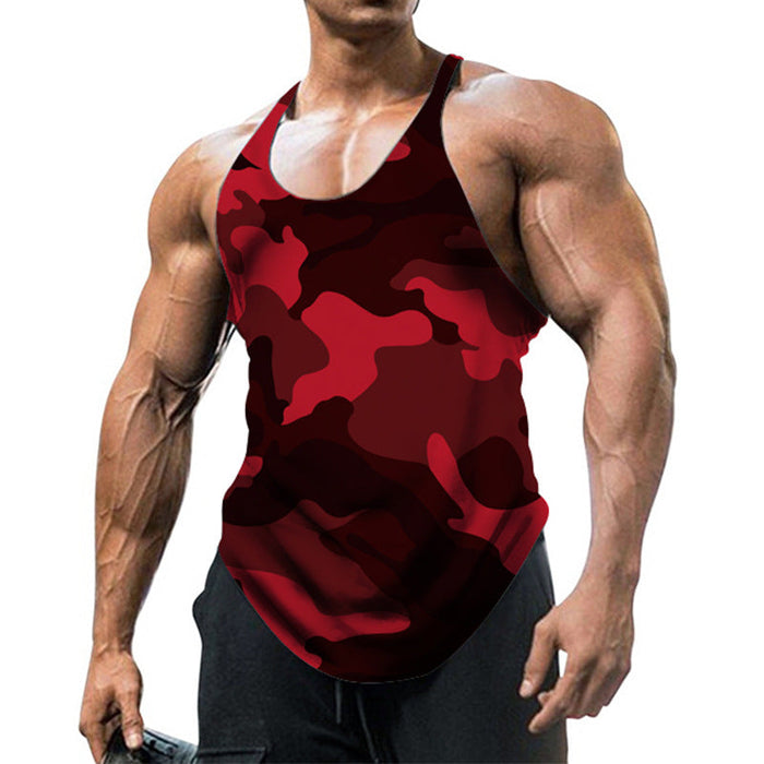Herrars tryckta U-hals racerback ärmlös gymtanktop