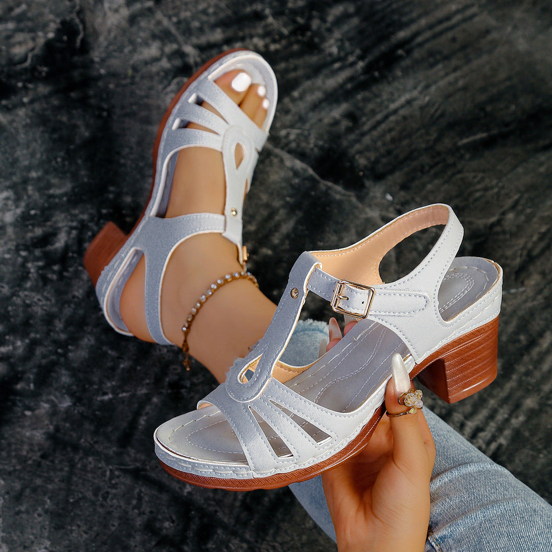 Kvinnors Peep Toe Chunky Heel Sandaler Med Spänne
