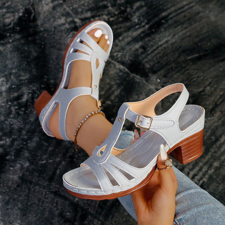 Kvinnors Peep Toe Chunky Heel Sandaler Med Spänne