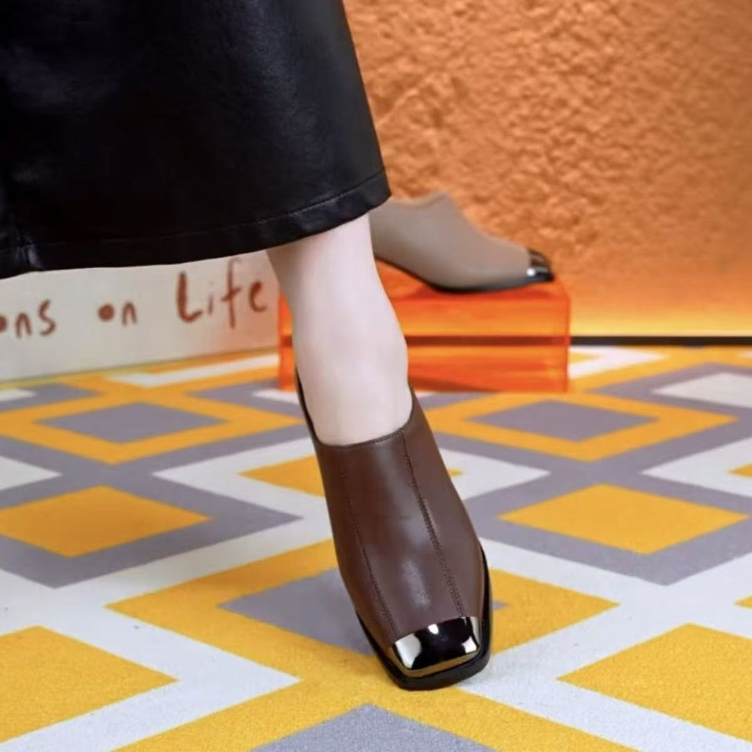 Damers Fyrkantiga Tå Läder Slip-On Blockklack Pumps