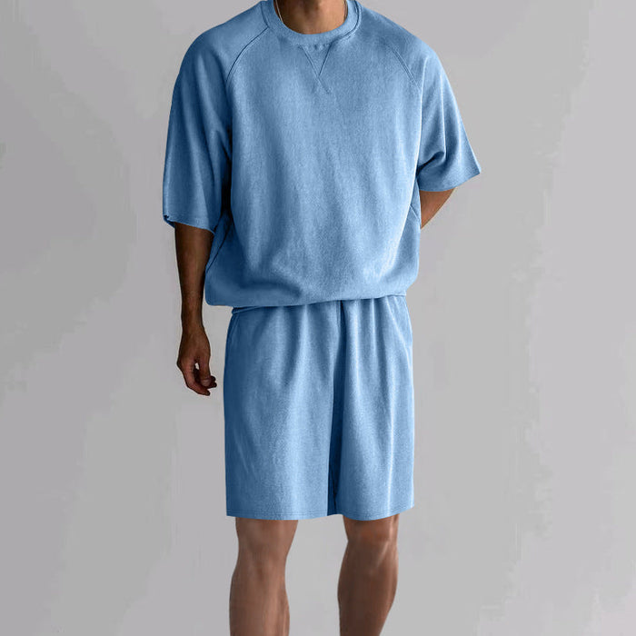 Herrens Terry Dragkedjeshorts och Avslappnad Raglan T-shirt Set