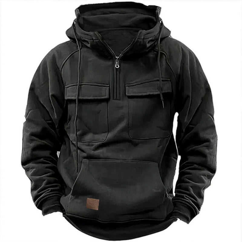 Herrars Utility Halv-Zip Hoodie – Multifickad Pullover för Avslappnad Utomhusbruk