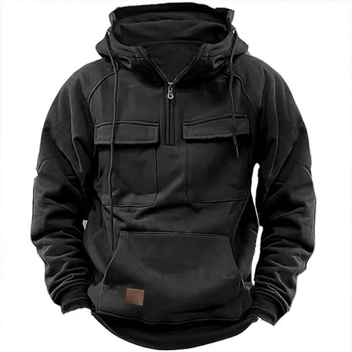 Herrars Utility Halv-Zip Hoodie – Multifickad Pullover för Avslappnad Utomhusbruk