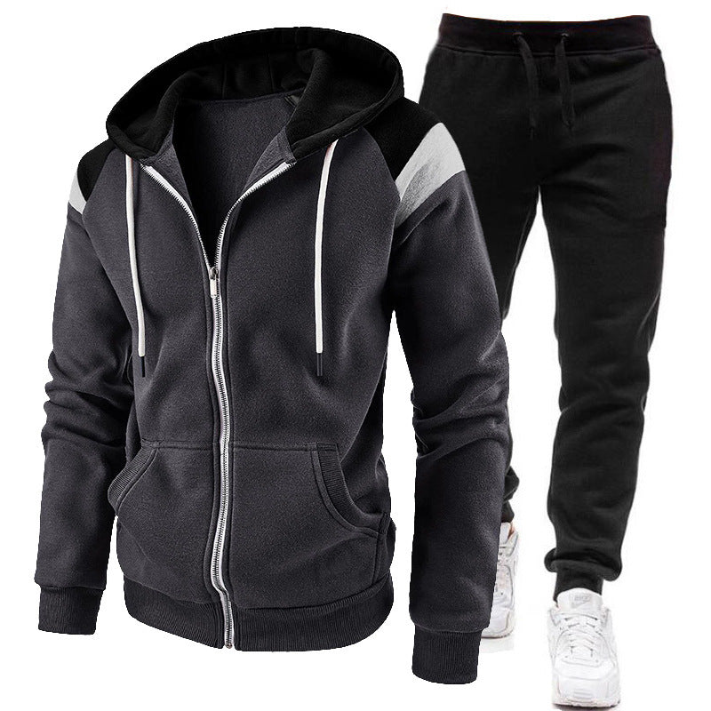 Herrars Panel Zip Hoodie och Fleece Jogger Träningsoverall Set