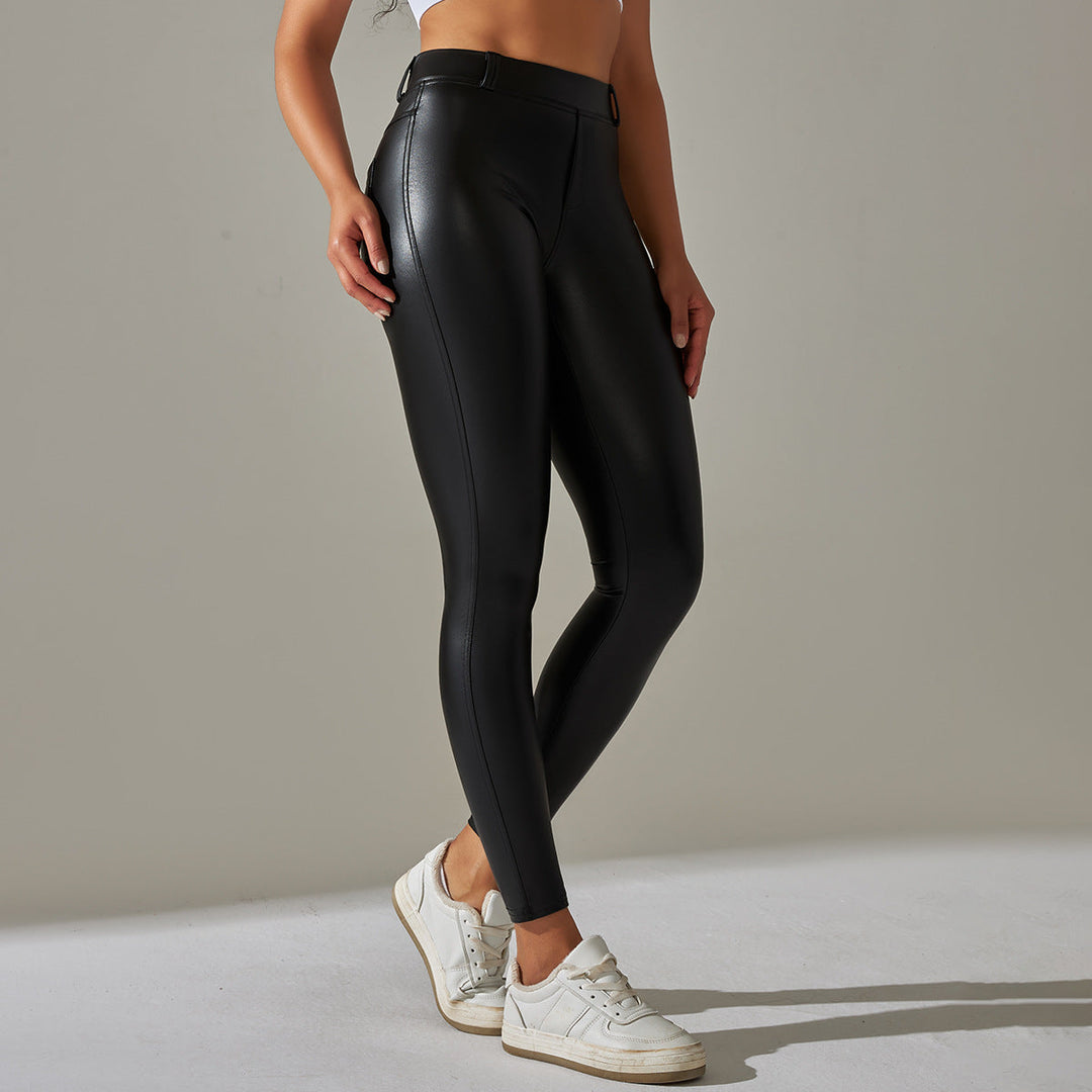 Kvinnors Högmidjade Coated Skinny Byxor – Snygg Stretchstil för Avslappnad och Kvällsbruk