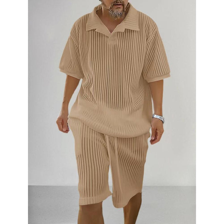 Mäns Texturerad Stickad Lounge Set Avslappnad Sommar Skjorta Och Shorts