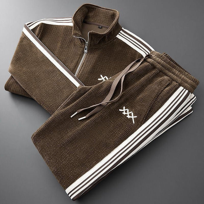 Herr Ribbad Zipjacka och Drawstring Jogger Träningsoverall Set