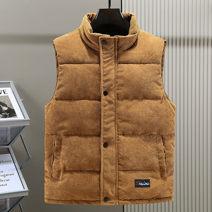 Manspadded Corduroy Gilet – Högkrage Bodywarmer för Höst- och Vinterlager