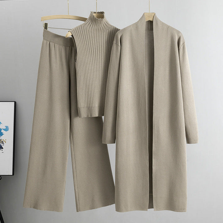 Kvinnors Krämfärgade Stickad Tre Delars Lounge Co Ord Set