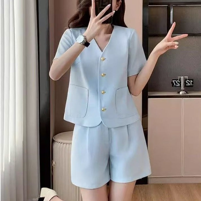 Kvinnors Skräddarsydda Knapp Framsida Lounge Co Ord Shorts Set