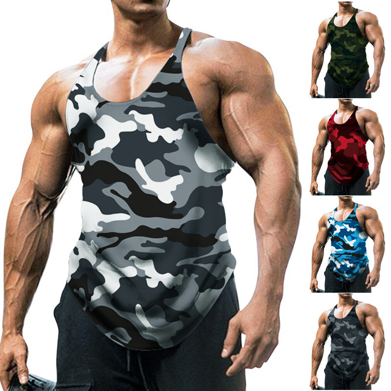 Herrars tryckta U-hals racerback ärmlös gymtanktop