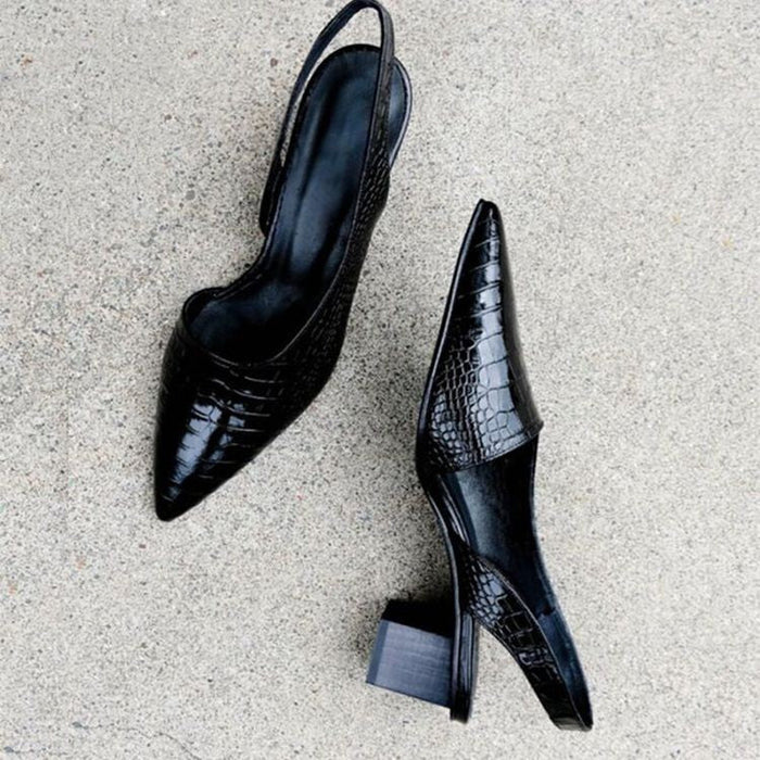 Kvinnors Spetsiga Slingback Klackar – Eleganta Blockklackar för Kontor och Kvällsbruk