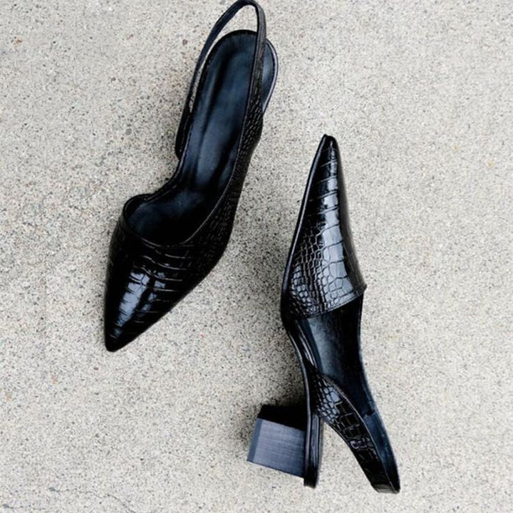 Kvinnors Spetsiga Slingback Klackar – Eleganta Blockklackar för Kontor och Kvällsbruk