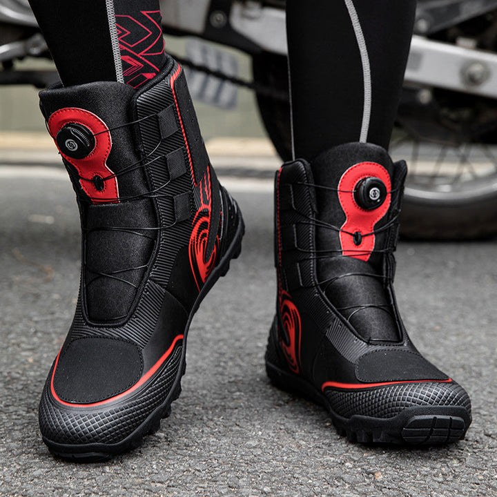 Herrars Hög-Topp Tryckta Motorcykel Grip Touring Stövlar
