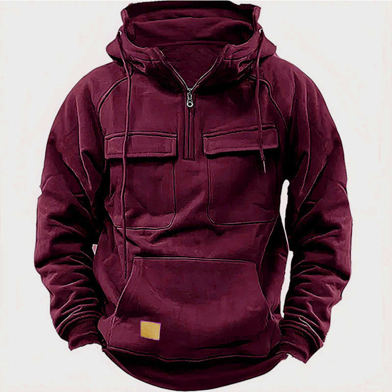 Herrars Utility Halv-Zip Hoodie – Multifickad Pullover för Avslappnad Utomhusbruk