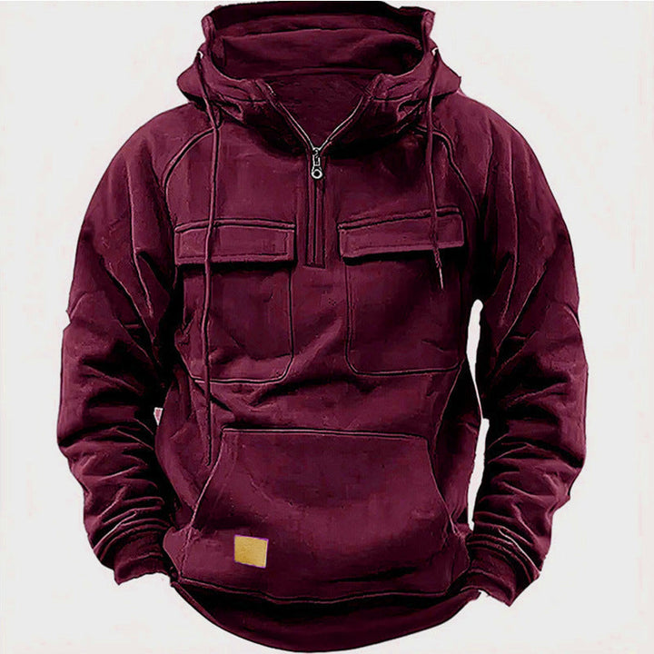 Herrars Utility Halv-Zip Hoodie – Multifickad Pullover för Avslappnad Utomhusbruk