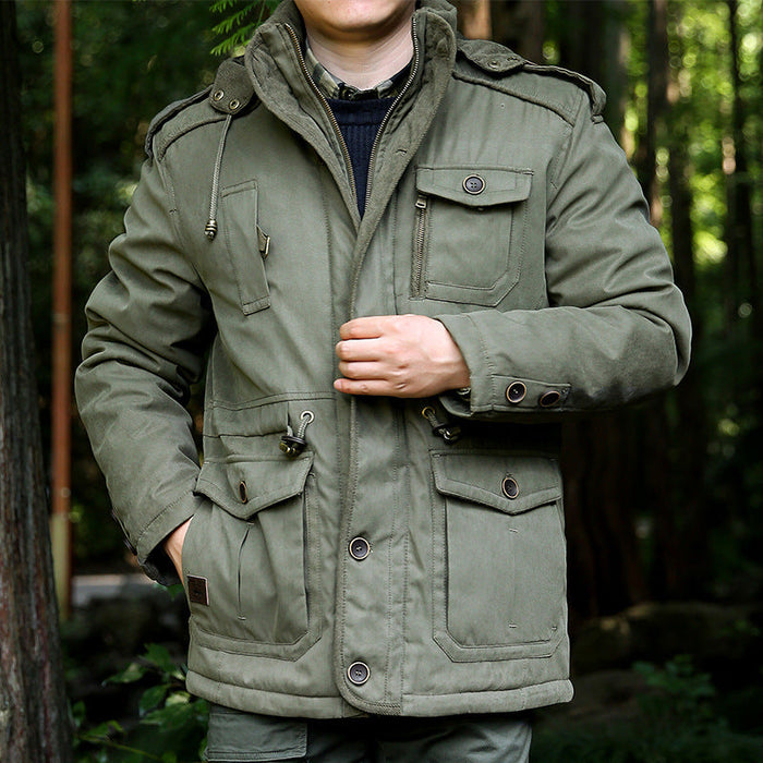 Herr Vadderad Fieldparka med Luva och Flerväskdesign