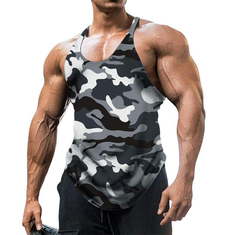 Herrars tryckta U-hals racerback ärmlös gymtanktop