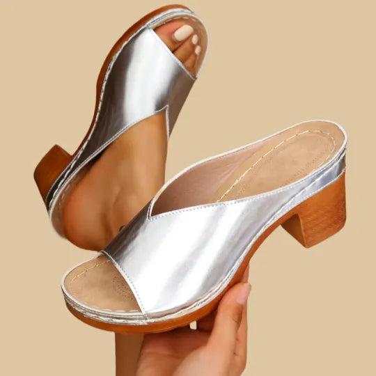Kvinnors Peep Toe Blockklack Slip-On Mules