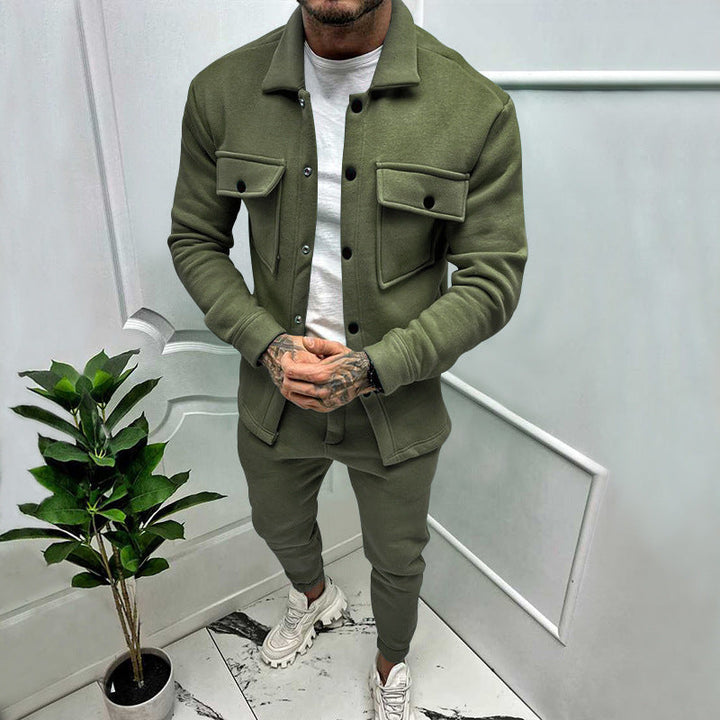 Herrens Suede Skjorta Byxor Set 1+1 Gratis Erbjudande – Avslappnad Lyx Bekväm Andningsbar Stilig Smart Vardagsoutfit Passform