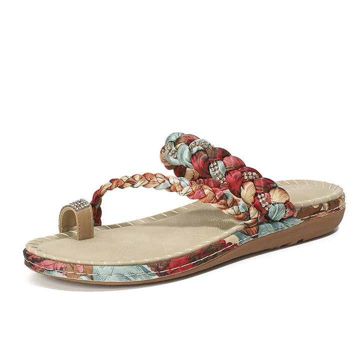 Kvinnors Bohemiska Flätade Tåring Platta Sandaler