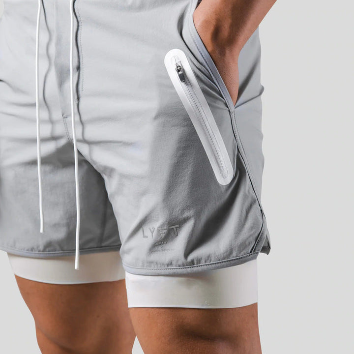 Herrers Layered Running Shorts Med Dragkedja För Prestanda Aktivkläder
