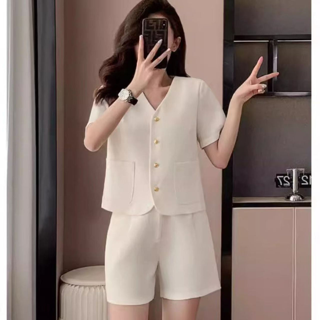 Kvinnors Skräddarsydda Knapp Framsida Lounge Co Ord Shorts Set