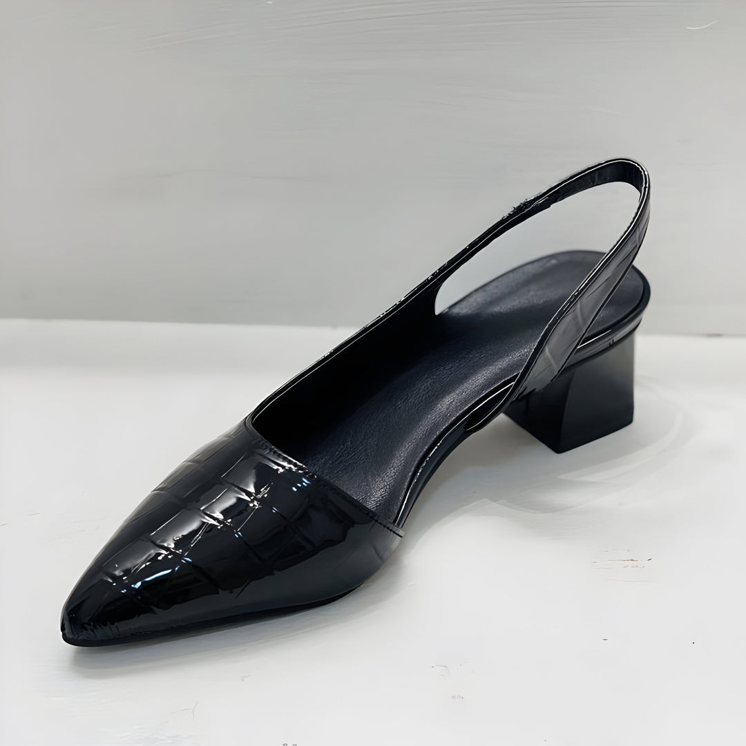 Kvinnors Spetsiga Slingback Klackar – Eleganta Blockklackar för Kontor och Kvällsbruk