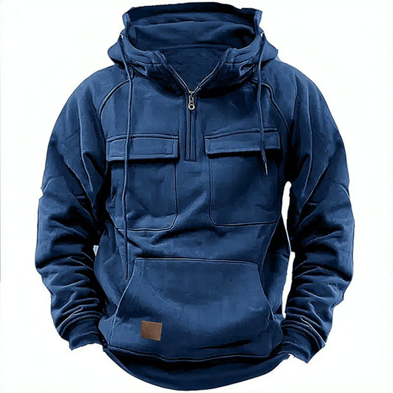 Herrars Utility Halv-Zip Hoodie – Multifickad Pullover för Avslappnad Utomhusbruk