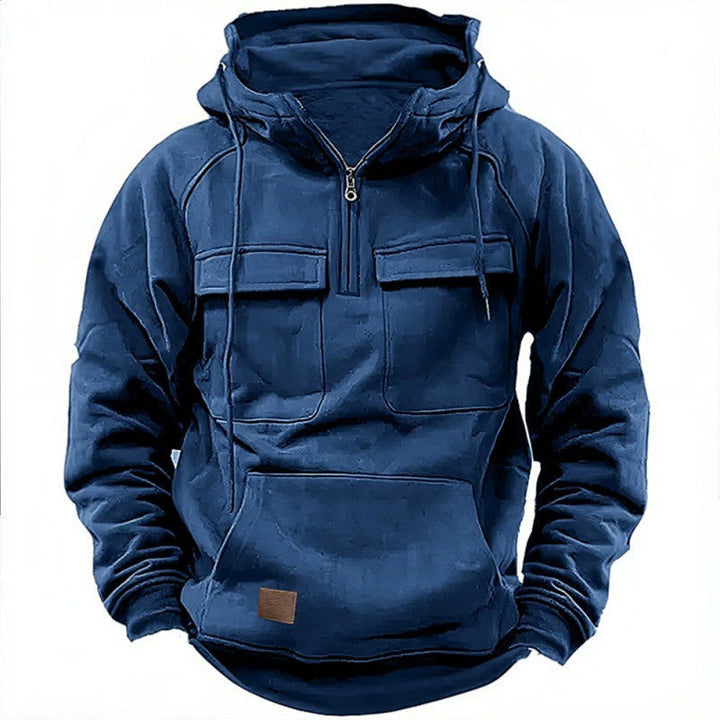 Herrars Utility Halv-Zip Hoodie – Multifickad Pullover för Avslappnad Utomhusbruk