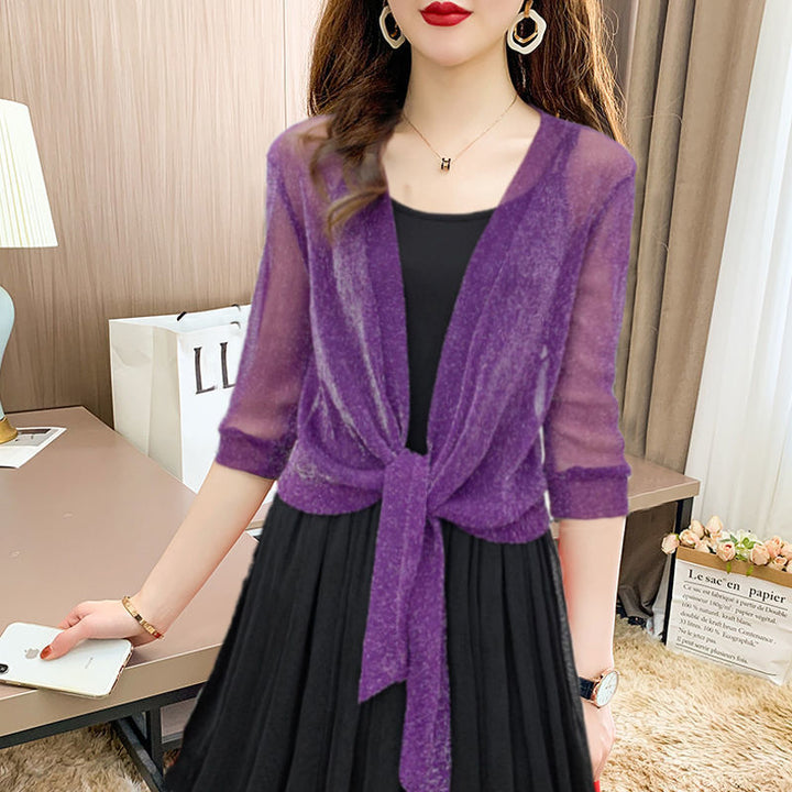 Kvinnors Transparent Chiffong Knyt Framsidan Kort Bolero Top