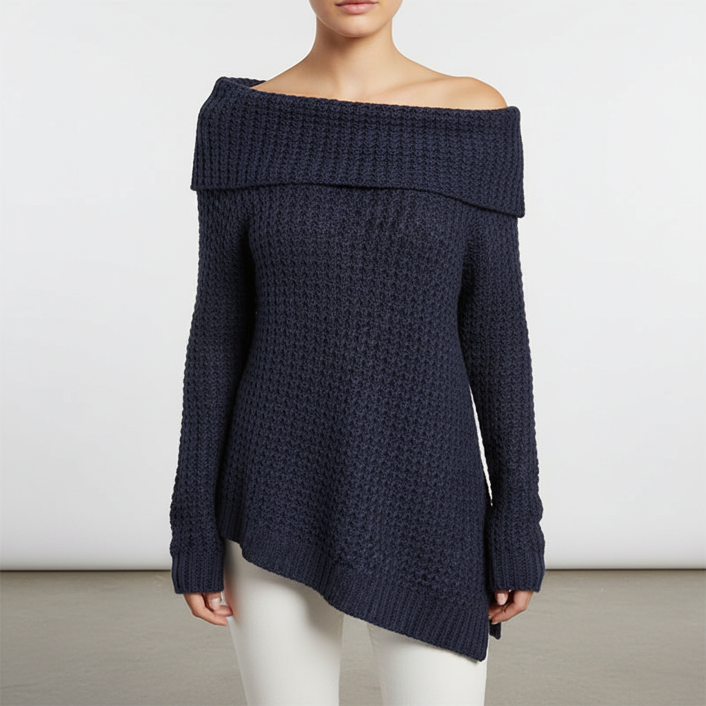 Kvinnors Off Shoulder Stickad Tröja Avslappnad Långärmad Passform