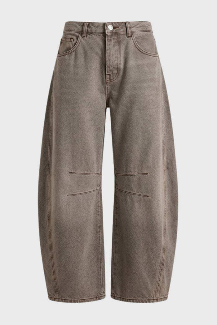 Kvinnors Jeans Oversized Ballongben med Dekorativa Sömmar