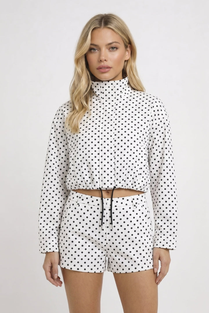 Kvinnors Set Tryckt Zip Jacka och Shorts Koord
