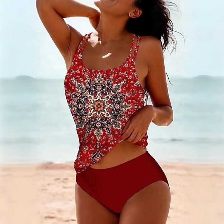 Kvinnors Tankini Set Hög Midja Simkläder Bekväm Stretch Snabbtorkande Strand Pool Sommaroutfit