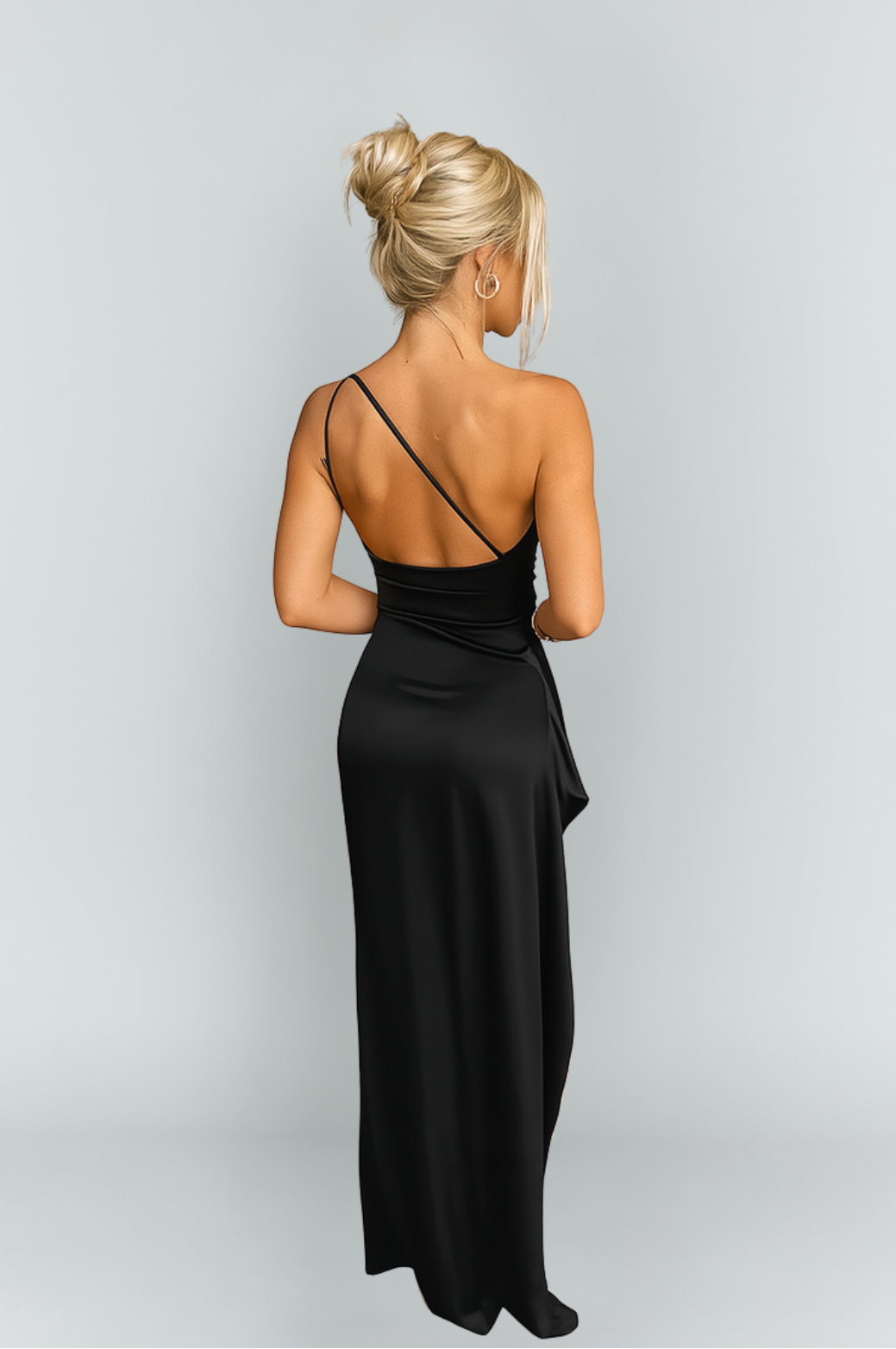 Kvinnors Satin Enaxlad Maxi Klänning Elegant Splits Formell Kväll Slim Fit Flödande Klänning