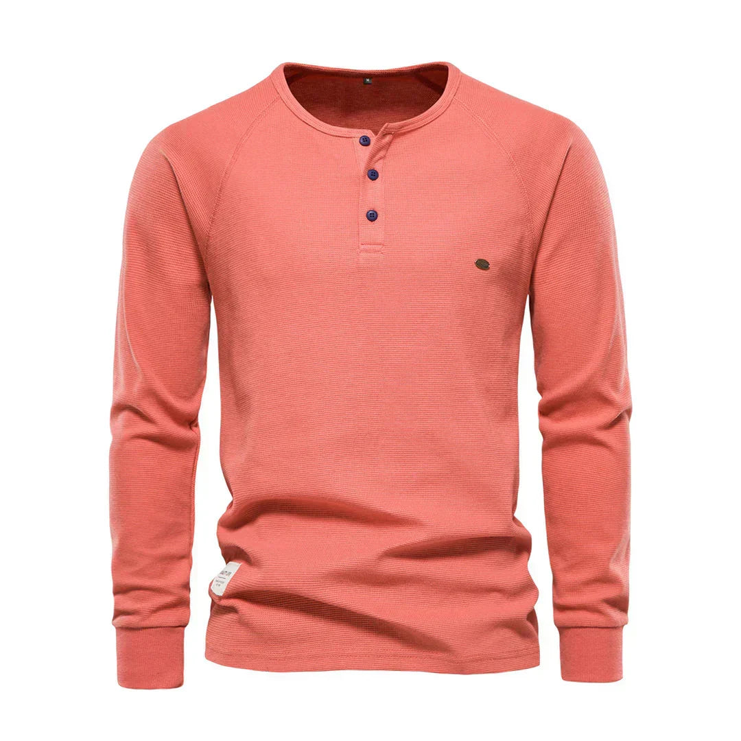 Herrars Henley Skjorta Lång Ärmar Knapp Hals Casual Topp