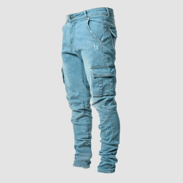 Herr Slim Fit Cargo Jeans Tapered Streetwear Denim Byxor