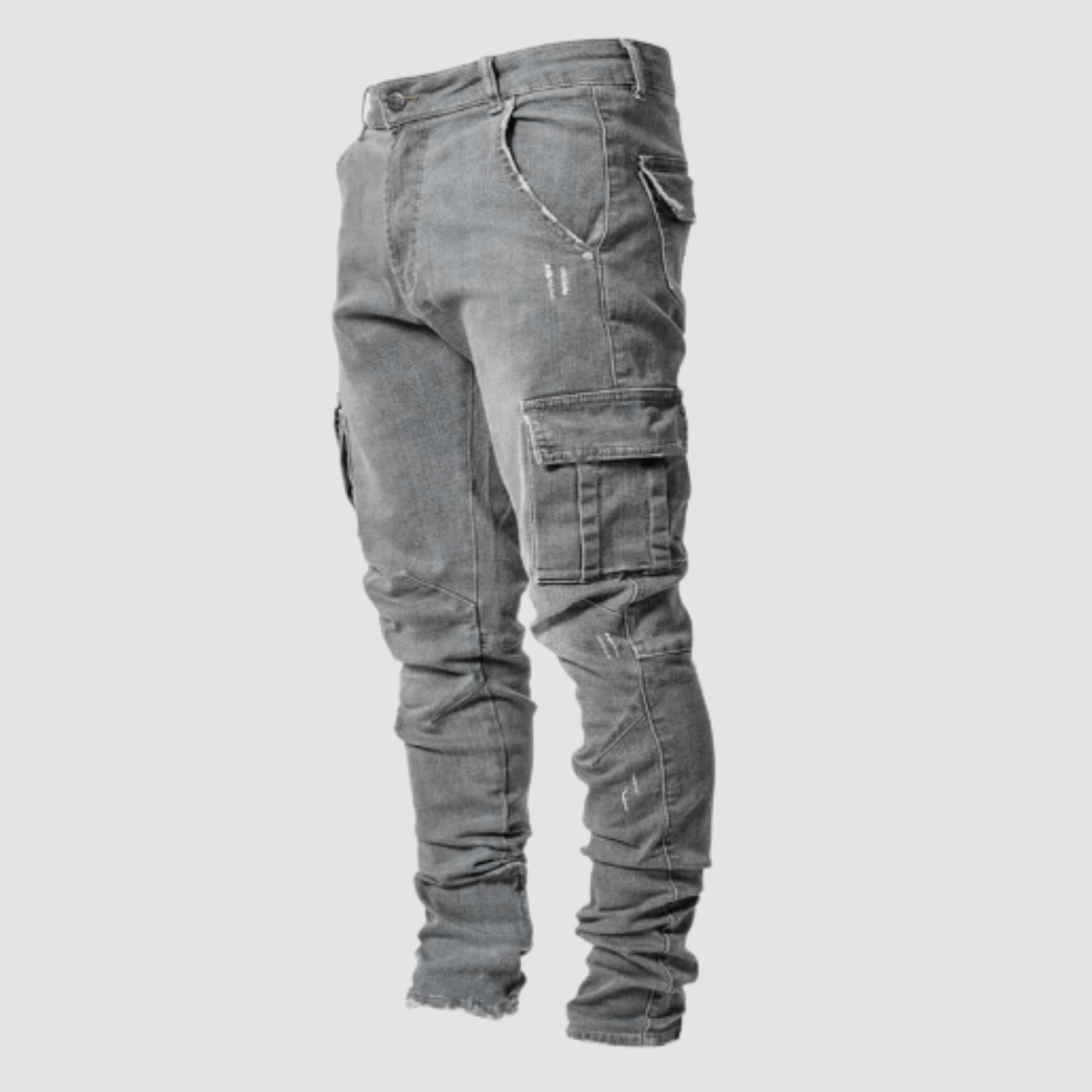 Herr Slim Fit Cargo Jeans Tapered Streetwear Denim Byxor