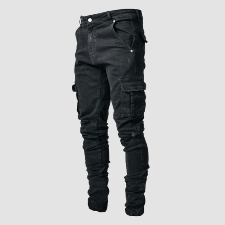 Herr Slim Fit Cargo Jeans Tapered Streetwear Denim Byxor