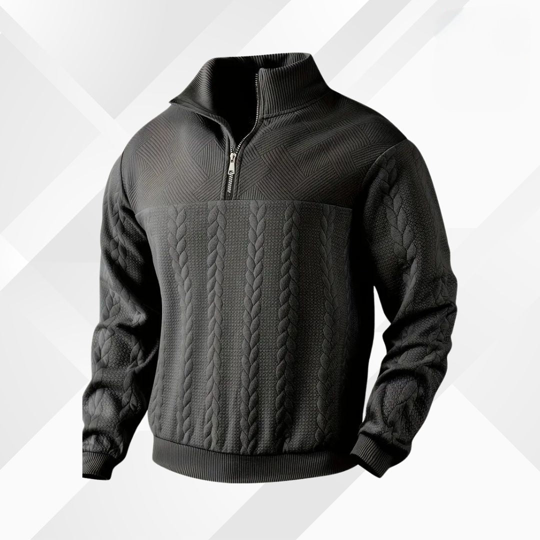 Herrens Kabelstickad Halv Zip Tröja med Texturerad Yoke