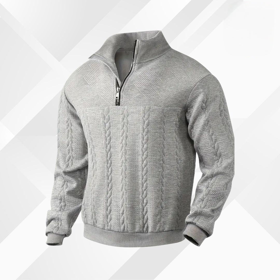 Herrens Kabelstickad Halv Zip Tröja med Texturerad Yoke
