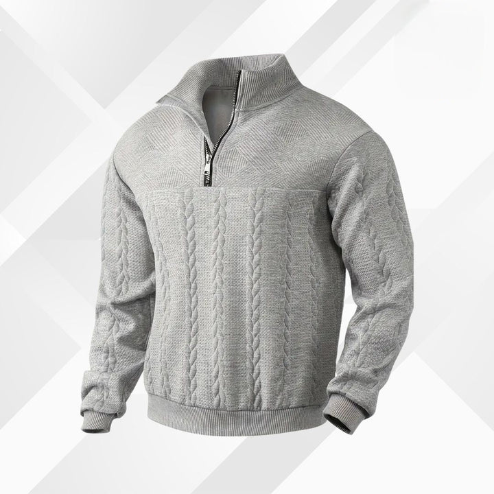 Herrens Kabelstickad Halv Zip Tröja med Texturerad Yoke
