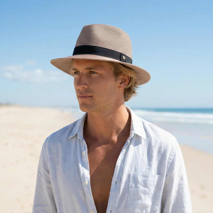 Herrarnas Klassiska Fedora Solhatt Med UV-Skydd Och Justerbar Passform