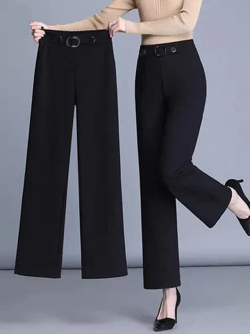 Kvinnors Högmidjade Vida Byxor – Bälte Smart Casual Kontorsstil