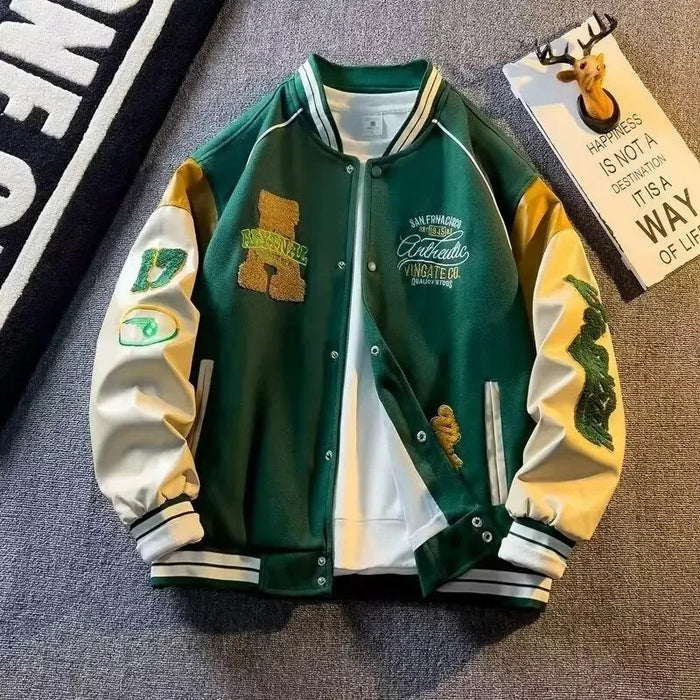 Herrens Lappade Jacka – Broderad Casual Knapp-up Lätt Streetwear Ytterkläder