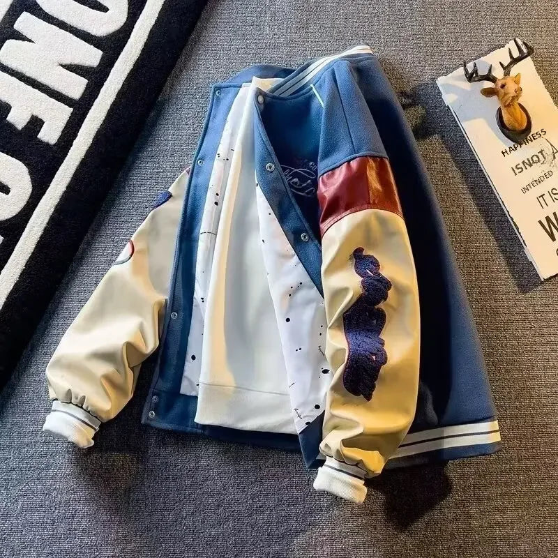 Herrens Lappade Jacka – Broderad Casual Knapp-up Lätt Streetwear Ytterkläder