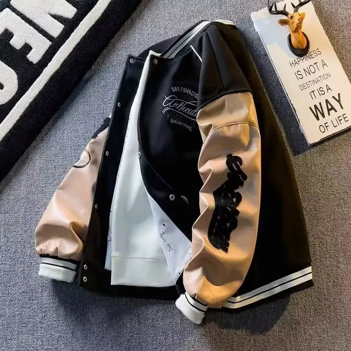 Herrens Lappade Jacka – Broderad Casual Knapp-up Lätt Streetwear Ytterkläder